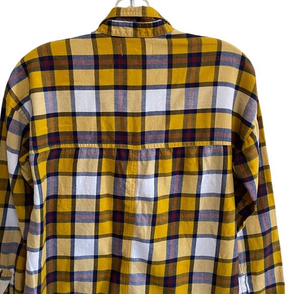 Old Navy Boyfriend Flannel Popover Shirt Yellow Plaid 1/2 Button Up Hi-Lo XS - Picture 8 of 11